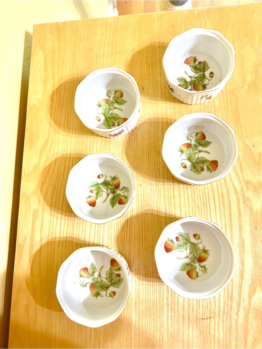 Royal Crown China of JAPAN/ SPRINGTIME 6 Ramekin bowls/butterfly,strawberry